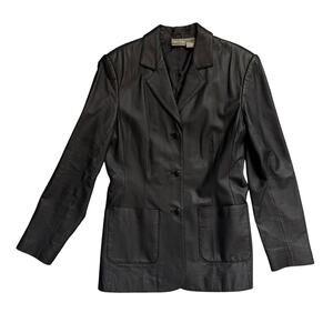Vintage Newport News Genuine Leather Blazer Women’s Black 3-Button Jacket Sz 10